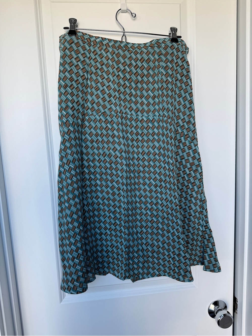 Y2K Women's Teal and Brown Patterned A-Line Skirt